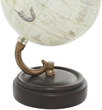 Deco 79 Wood Globe, 5" x 5" x 8", Yellow | Educational/Geographic Earth World Map Decorative World Globe World Globe
