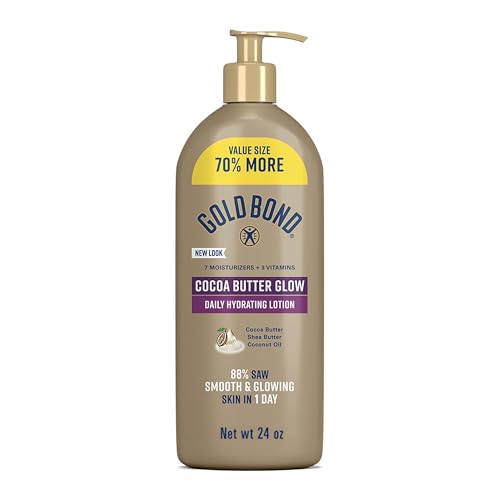 Gold Bond Cocoa Butter Glow Daily Hydrating Lotion for Gifting, 14 Oz | Body lotion with Shea Butter, Cocoa Butter & Coconut Oil, dermatologist-tested, no parabens, phthalates, dyes, 24hr moisture