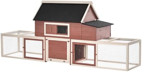 PawHut 114" Chicken Coop Wooden, Customizable Outdoor Chicken Cage Poultry Hen House with Nesting Box, Double Runs, Asphalt Roof, Ramp