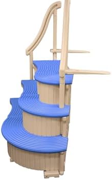 Confer Plastics Curved Drop-in Inground Pool Step 3 Tread Stair Entry System w/ 2 Handrails & Adjustable Mounting Brackets - Base Step, Grey Treads