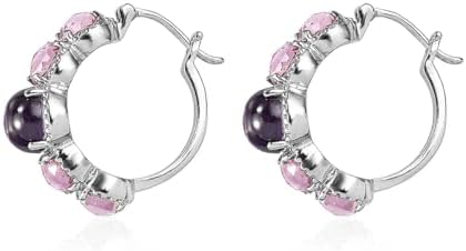 Amethyst Color and Pink Cubic ZirconiaEarrings in Stainless Steel