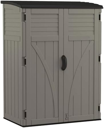 Suncast Outdoor Storage Shed, Water Resistant Resin Vertical Outdoor Storage Cabinet for Patio, Garden Tools, Cushions, & Equipment, Weatherproof Multi-Wall Design, 54 cu. ft., Made in USA