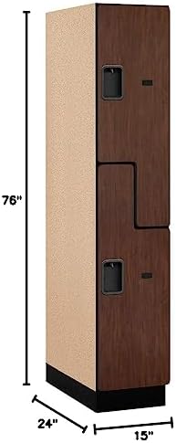 Salsbury Industries 2-Tier S-Style Extra Wide Designer Wood Locker with One Wide Storage Unit, 6-Feet High by 24-Inch Deep, Mahogany
