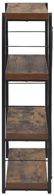 Benjara Four Tiered Metal Framed Wooden Bookshelf, Brown and Black