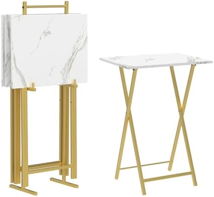 HOOBRO Folding TV Tray Tables, Set of 4 TV Trays with Storage Rack, Industrial Side Table for Eating at Couch, Foldable Snack Table for Small Space