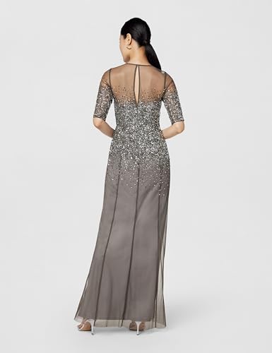 Adrianna Papell Women's Beaded Illusion Dress | Long Sequin Evening Dress with Fitted Bodice & Tulle Skirt Overlay