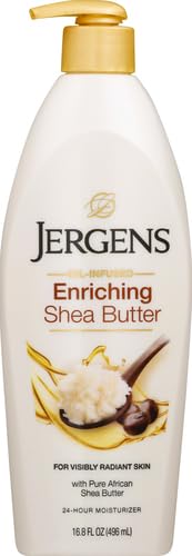 Jergens Shea Butter Body Lotion, Deep Moisturizer for Dry Skin, 16.8 fl oz | Enriching Hand and Body Lotion, Vitamin E, Extremely Dry Skin Relief, 2.5X More Radiant Skin, Deep Conditioning