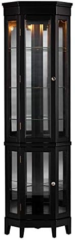 SEI Furniture Essex Corner Curio Cabinet - Adjustable Glass Shelves - 2 Tier With Black Finish, Transitional Style Pine, Black