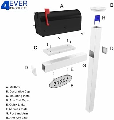 4Ever Products Loudon White Vinyl Mailbox Post System & Black Mailbox | Complete curbside combo kit features a durable metal mailbox and a custom