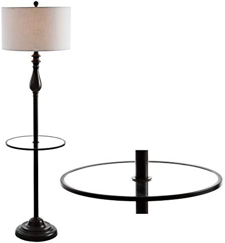 JONATHAN Y Laine 60" Metal and Glass Table Floor Lamp, Oil Rubbed Bronze | Traditional Transitional Style, White Linen Drum Shade, LED Bulb Included