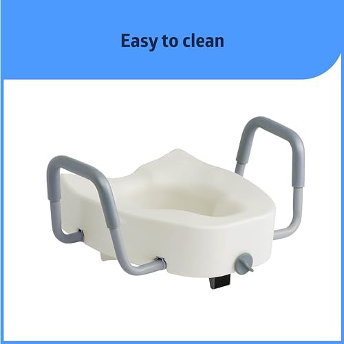Medline 5" Standard Raised Locking Toilet Seat, 400 lb Capacity | Toilet Riser with Removable Padded Arms, Fits Most Standard Toilets, No Lid, Medical Seat For Adults and Elderly