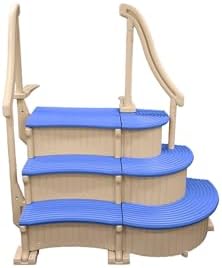 Confer Plastics Curved Drop-in Inground Pool Step 3 Tread Stair Entry System w/ 2 Handrails & Adjustable Mounting Brackets - Base Step, Grey Treads