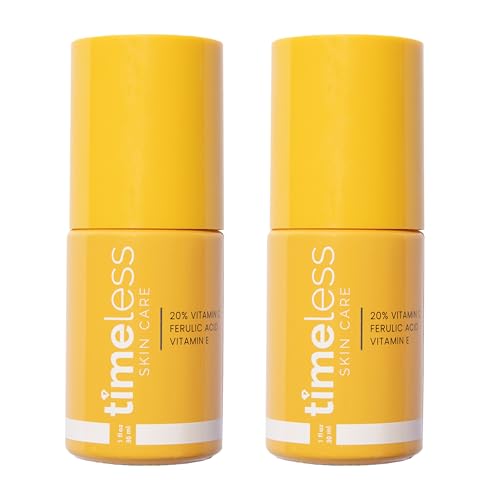 Timeless Skin Care Vitamin C Serum with Vitamin E & Ferulic Acid - Brightening Serum - for Oily & Dry Skin - Fragrance-Free - 1 oz | Vitamin C Serum for Even Skin Tone and Collagen Support, Antioxidant-Rich Advanced Skincare Formula, Lightweight