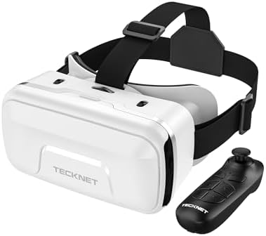 TECKNET VR Headset for Phone with Bluetooth Controller, 4.7-7.2" VR Headsets with HD 110°FOV Anti-Blue Light Lenses & Adjustable Gears, 3D VR Headset for Kids Compatible iPhone Samsung Android