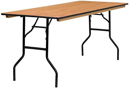 Flash Furniture 6 ft Folding Clear Coat Rectangular Banquet Table, Clear | Wood, Durable Construction, Commercial Use
