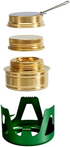 Mini Alcohol Backpacking Stove, Lightweight Brass Spirit Burner with Aluminium Stand for Camping Hiking and Picnic