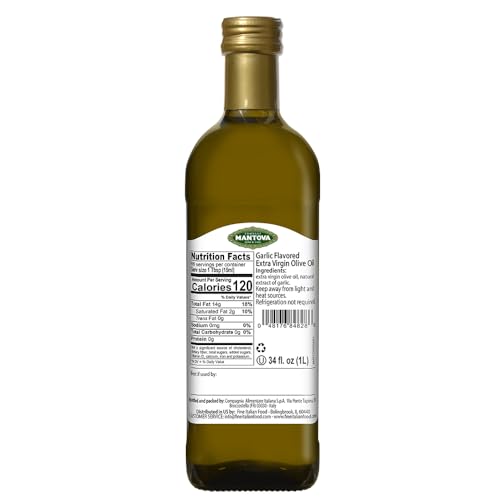 Mantova Garlic Extra Virgin Olive Oil (EVOO) - Cold-Pressed, Premium Quality, Imported from Italy - Perfect for Topping Salads, Vegetables, Pasta Salad, Dipping Italian Bread, or Pan-Frying (Pack of 1)