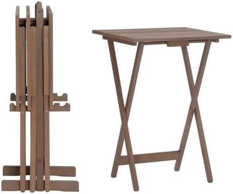 Riverbay Furniture 5 Piece TV Tray Table Set, Faux Marble Tops, Rubberwood and MDF, Brown Finish, Includes 4 Folding Tray Tables and 1 Storage Stand, Compact Design for Living Room or Home Use