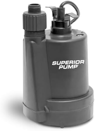 Superior Pump 91570 3300GPH Thermoplastic Submersible Utility Pump with 10-Foot Cord, 1/2 HP