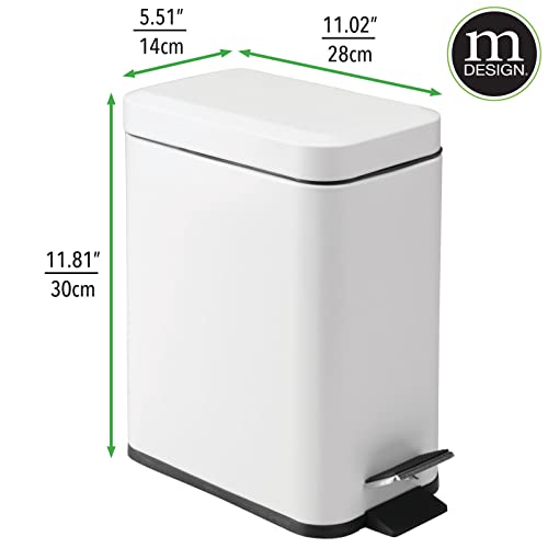 mDesign Metal Freestanding Slim Toilet Bowl Brush and Holder + Rectangle Narrow 5 Liter / 1.3 Gallon Step Pedal Trash Can Wastebasket for Bathroom