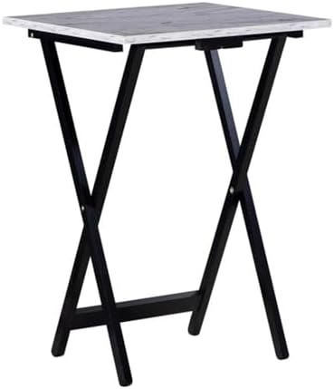 Riverbay Furniture 5 Piece TV Tray Table Set, Faux Marble Tops, Rubberwood and MDF, Brown Finish, Includes 4 Folding Tray Tables and 1 Storage Stand, Compact Design for Living Room or Home Use
