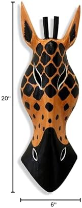 G6 Collection Wooden Tribal Giraffe Mask Hand Carved Wall Plaque Hanging Home Decor Accent Art Unique Sculpture Decoration Handmade Gift Handcrafted Decorative Mask (20" Tall)
