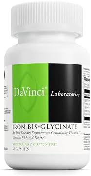 DAVINCI Labs Iron Bis-Glycinate - Gentle Iron Supplement for Women & Men - Help Support Hemoglobin Production & Normal Energy Levels with Vitamin C