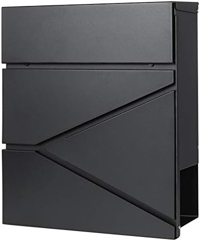 Decaller Large Capacity Mailbox with Key Lock, Wall Mount Metal Mail Box with Newspaper Compartment for Outside, 14.4" x 13" x 4.2", 938 Black