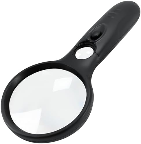 SeeZoom Magnifying Glass with Light, 3X Large Lens + 12X High Power Lens, Lighted Magnifying Glass Handheld Reading Magnifier for Seniors, Small Print