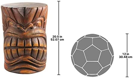 Design Toscano Grand Tiki Face Kanaloa Teeth Indoor/Outdoor Side Table Statue, Patio, Bar, Den, 20 inch tall, Cast Stone Resin, Woodtone Finish