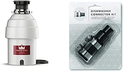 Waste King Legend Series 1 HP Continuous Feed Garbage Disposal with Power Cord - (L-8000) & Garbage Disposal Dishwasher Connector Kit - 1023