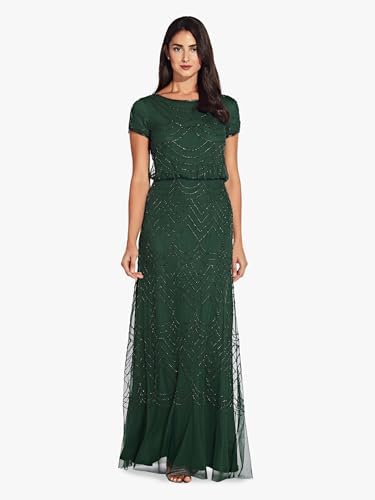 Adrianna Papell Womens Short Sleeve Blouson Beaded Gown