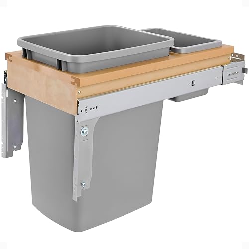 Rev-A-Shelf Double Pullout Trash Can, Min Cabinet Opening 18" W, 50 Qt | w/ Soft-Close, Under Cabinet Waste/Recycling Bin w/ Lid, Silver, 4WCSC-2150DM-2
