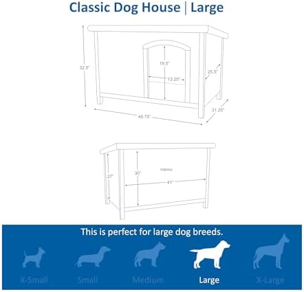 Trixie Natura Classic Dog House - Wooden Outdoor Shelter with Weatherproof Sealer, Hinged Roof & Adjustable Legs for Medium Dogs - Gray - 27 x 41 x 28.5 in