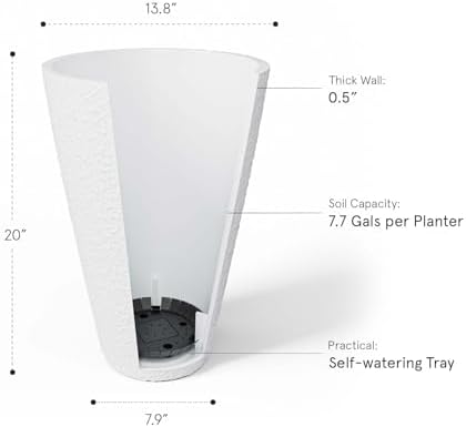 LA JOLIE MUSE Tall White Planter for Indoor Plants,20 Inch Tall Round Planter, Modern Flower Pot Containers,Large Decorative Tree Plant Pot,1 Pack