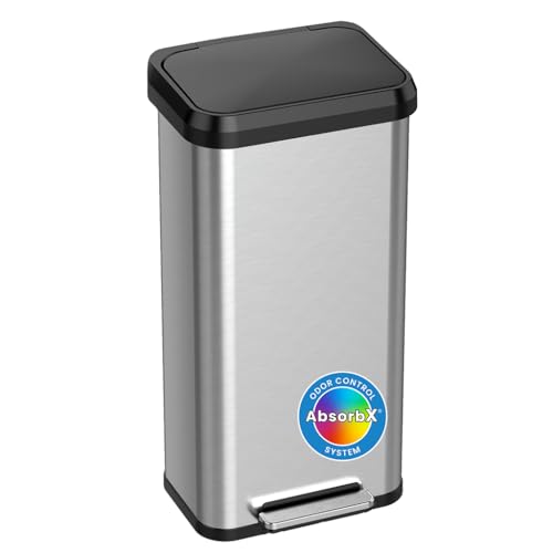 iTouchless Airstep 13 Gallon Step Pedal Kitchen Trash Can with Odor Filter, 50 Liter Commercial Grade Stainless Steel Recycle Bin for Home and Office, Silent Lid Open and Close