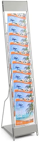 Displays2go Portable Magazine Rack, Black, 54" h Floor-standing | 10 Pockets for 8.5x11 Catalogs, Carry Bag Included, Tiered Design, Steel, NCYBRCHBLK