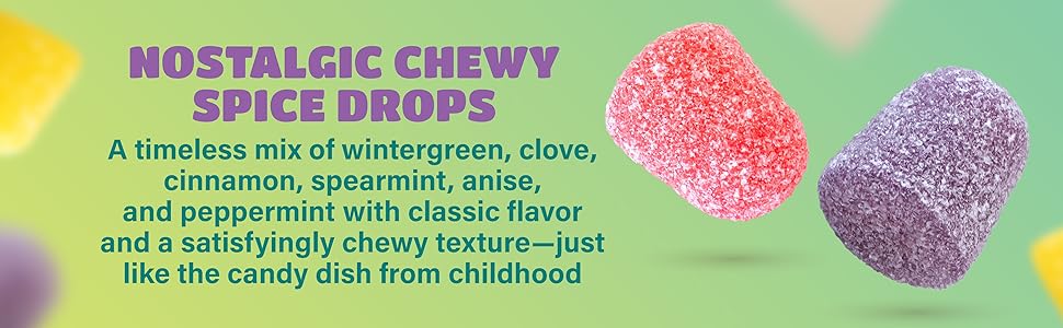 wintergreen clove cinnamon spearmint anise peppermint bold yellow red white purple green jelly drops