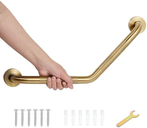 20 Inch Bathroom Grab Bar, Satin Brushed Nickel Angled Grab Bar with Anti-Slip Knurled Grip, Stainless Steel Bath Balance Bar, 1.0" Tube Safety Hand Rail Support, Handicap Elderly Assist Bath Handle