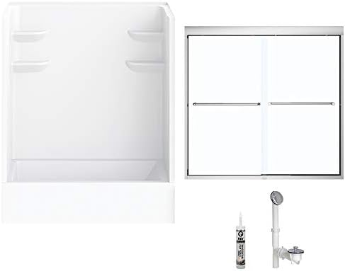 A2 6032CTSMM2L-134561-WC Bath/Shower Kit with Door, 60-in L x 32-in W x 82-in H, White/Chrome