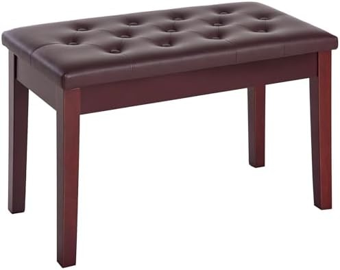 HOMCOM Piano Bench with Faux Leather Padded Cushion, Chestnut Brown | Duet Piano Chair, Wooden Frame, Button Tufted Keyboard Bench