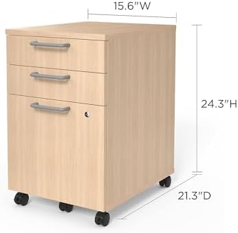 Union & Scale Staples Essentials 3-Drawer Vertical File Cabinet, Letter & Legal Size Documents, Lockable & Mobile, 21.3" D x 15.6" W x 24.3" H, Natural
