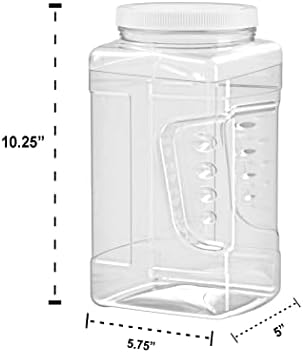 ljdeals 1 Gallon Clear Plastic Storage Containers Grip Jars, Wide Mouth Square Canisters, Pack of 2, BPA Free, Food Safe, Made in USA