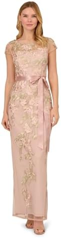 Adrianna Papell Cascading Floral Embroidered Long Column Gown