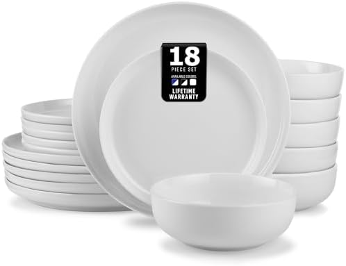 Zulay Kitchen Luna Plates and Bowls Sets, 16 Piece Modern Porcelain Dish Set for 4, Chip and Scratch Resistant Square Dinnerware Set