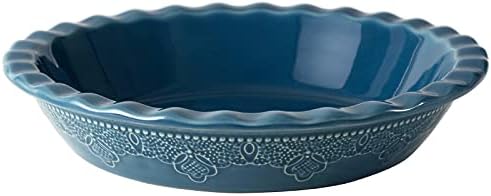 Fun Elements Pie Pan, 9 Inch Ceramic Pie Dish, Deep Dish Pie Pan with Lace Emboss, Ruffled Pie Plate for Baking