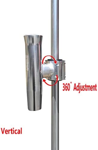 Brocraft Boat T-TOP Rod Holder/Clamp-On Rod Holder - Silver Aluminum - Horizontal Mount - Fits 1" to 2" O.D. Pipe