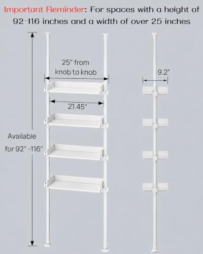 ALLZONE Bathroom Organizer, Over The Toilet Storage, 4-Tier Adjustable Wood Shelves for Small Rooms, Saver Space Rack, 92 to 116 Inch Tall