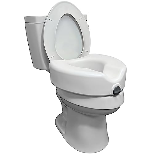 ProBasics Raised Toilet Seat For Seniors With Safety Lock, Round or Elongated Toilets, Secure Locking Mechanism, 4.5" Height, Hygienic Cutout