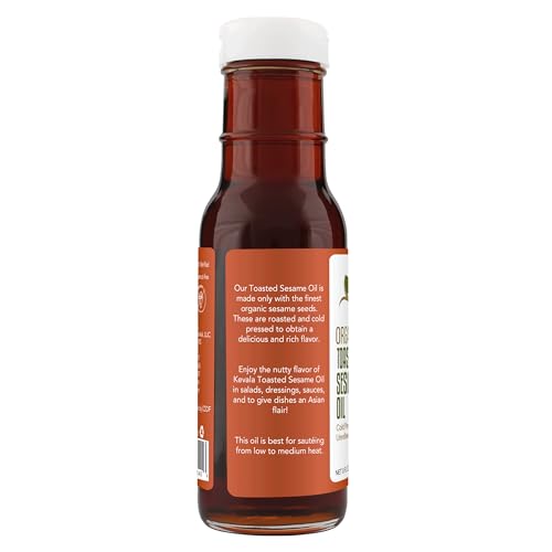 Kevala Organic Toasted Sesame Oil - 1 gal, Made with Organic Sesame Seeds | Medium Smoke Point Suitable for Light Roasting and Stir-Frying, Kitchen Pantry Essential Vegetable Oil, Salad Dressing Base